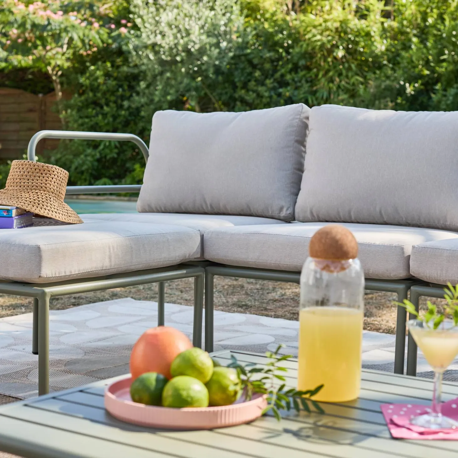 Conjunto de jardín modular de aluminio, 4 plazas