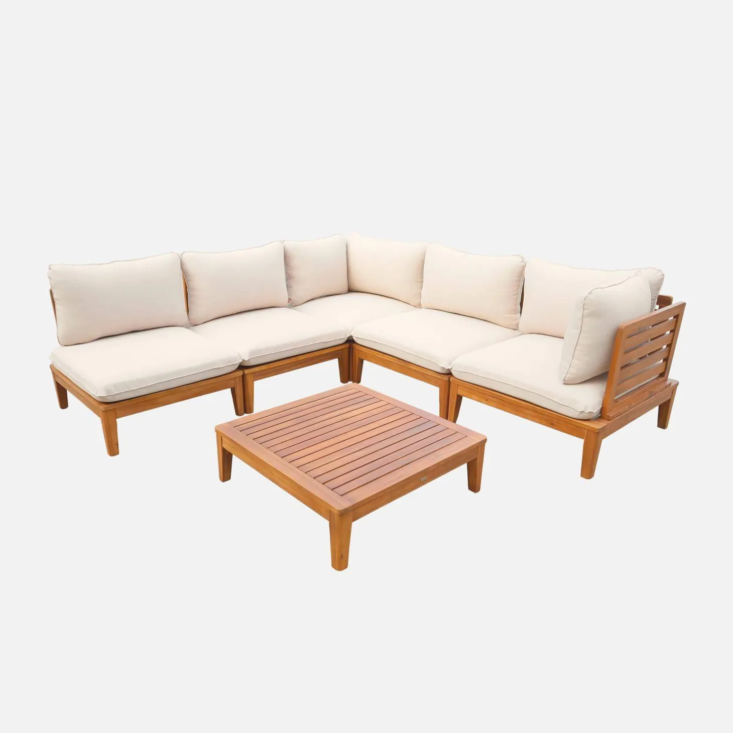 Conjunto de jardín modular de madera de acacia, 5 plazas