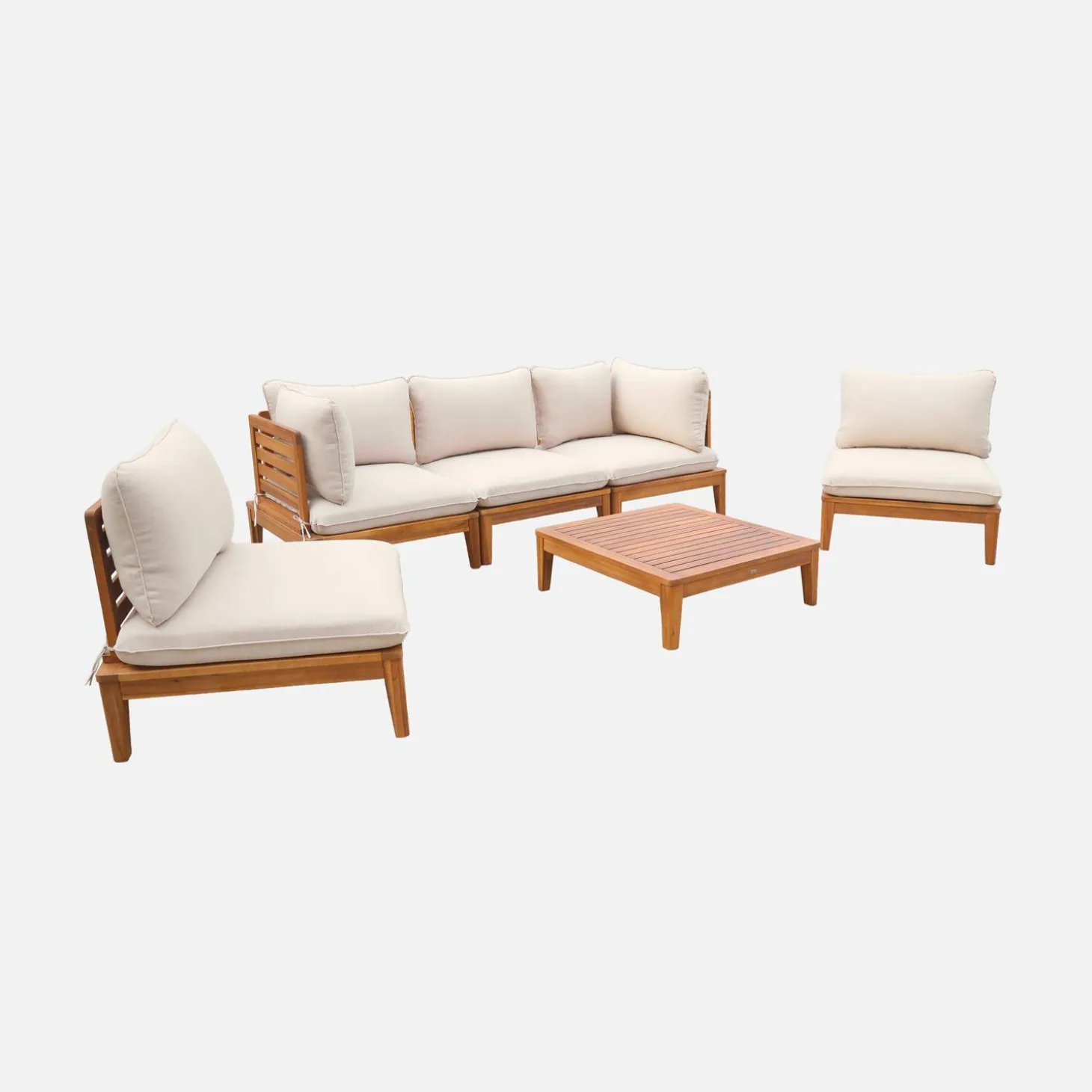 Conjunto de jardín modular de madera de acacia, 5 plazas