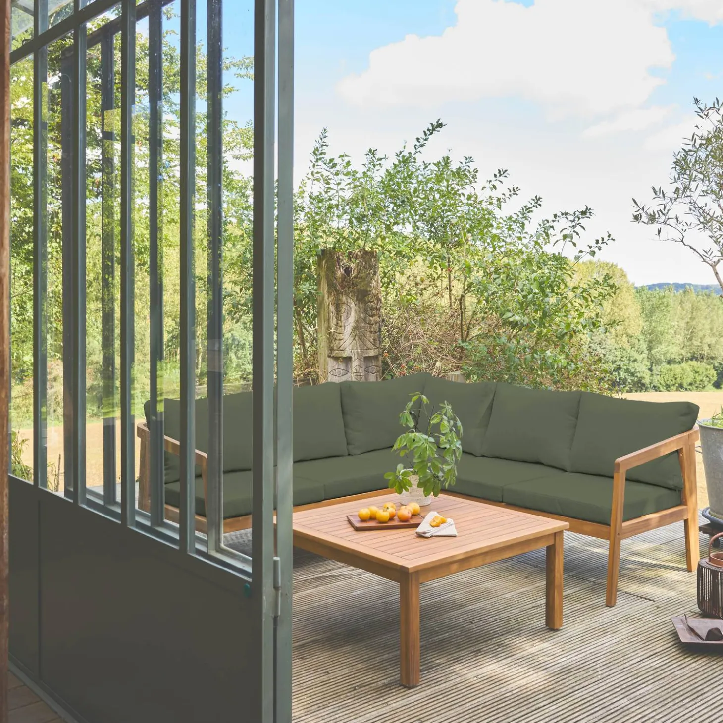 Conjunto de jardín para rincón en acacia, 5 plazas