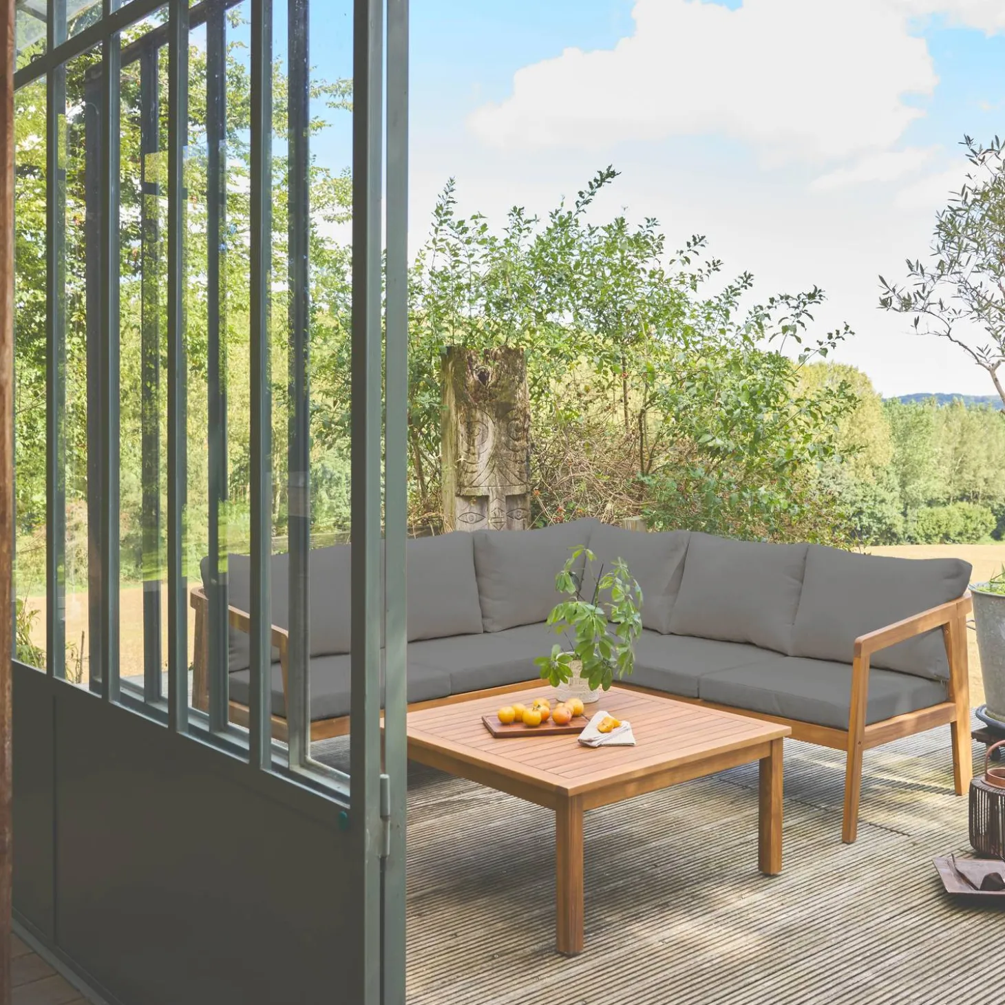 Conjunto de jardín para rincón en acacia, 5 plazas