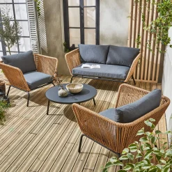 Conjunto de jardín ratán, 4 plazas