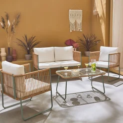 Conjunto de jardín, ratán y acero, 4 plazas
