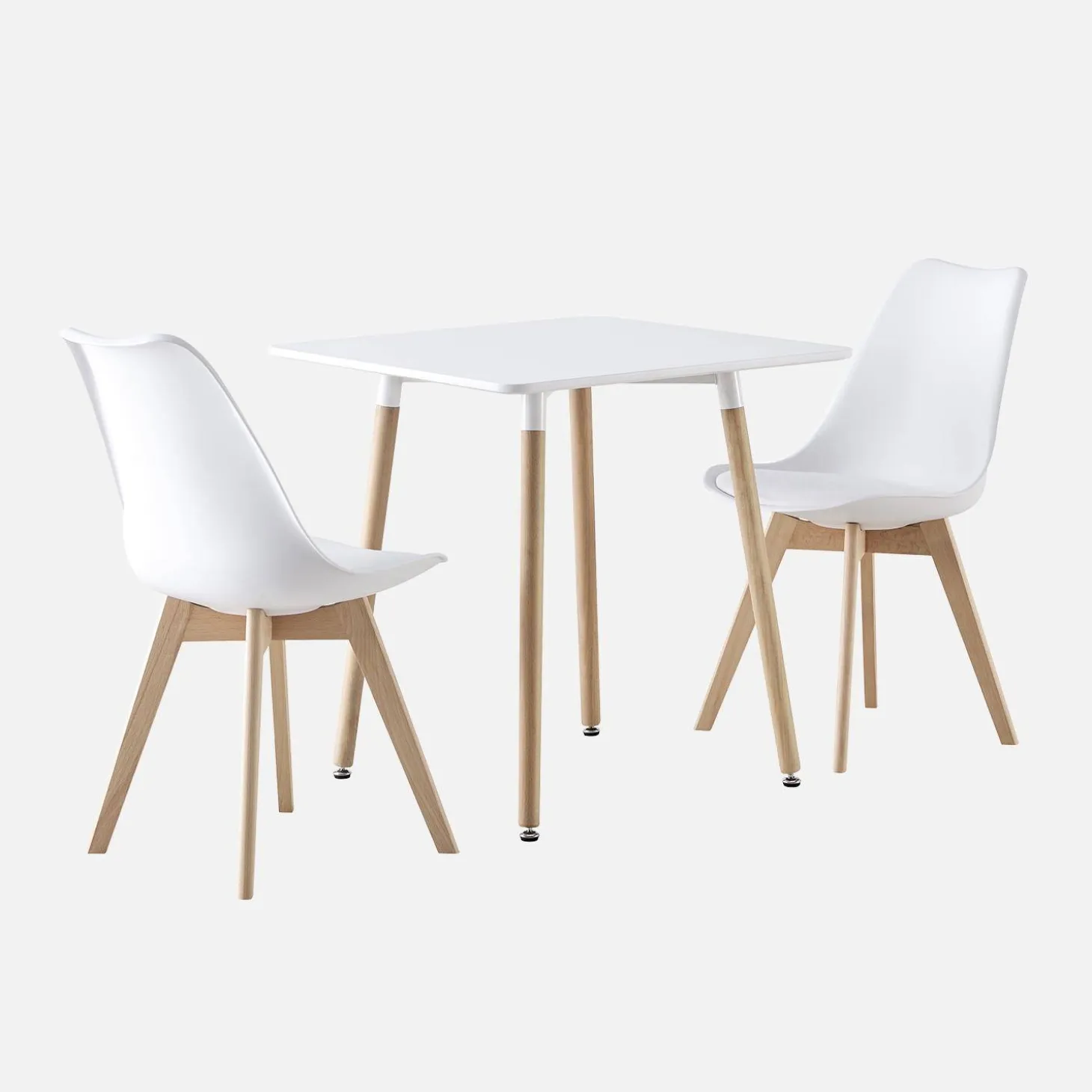 Conjunto de mesa de comedor cuadrada 70cm + 2 sillas escandinavas