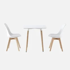 Conjunto de mesa de comedor cuadrada 70cm + 2 sillas escandinavas