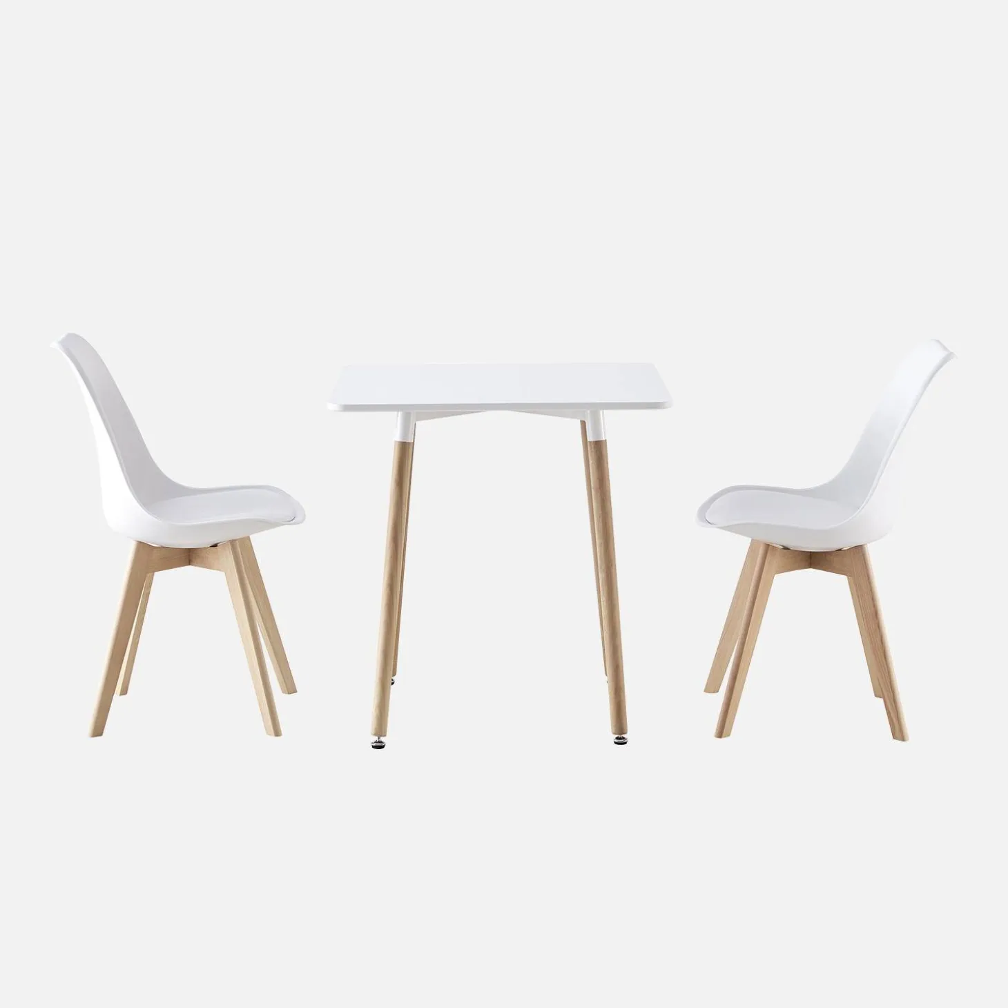 Conjunto de mesa de comedor cuadrada 70cm + 2 sillas escandinavas