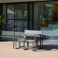 Conjunto de mesa de jardín encastrable, 4 plazas