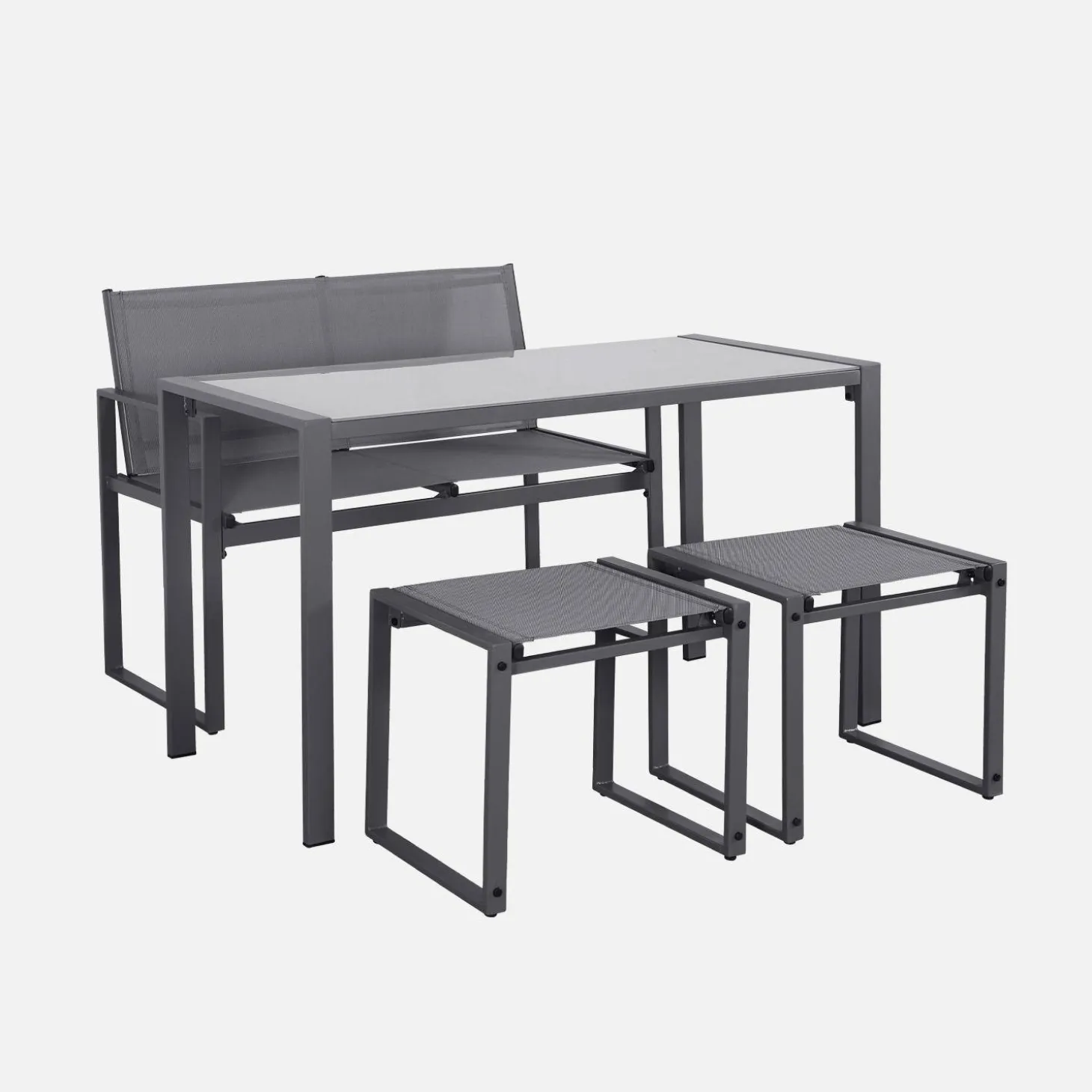 Conjunto de mesa de jardín encastrable, 4 plazas