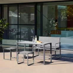 Conjunto de mesa de jardín encastrable, 4 plazas