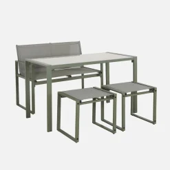 Conjunto de mesa de jardín encastrable, 4 plazas