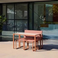 Conjunto de mesa de jardín encastrable, 4 plazas