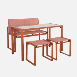 Conjunto de mesa de jardín encastrable, 4 plazas