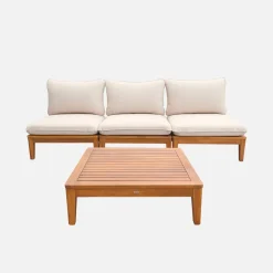 Conjunto de muebles de jardín modular de madera de acacia, 3 plazas
