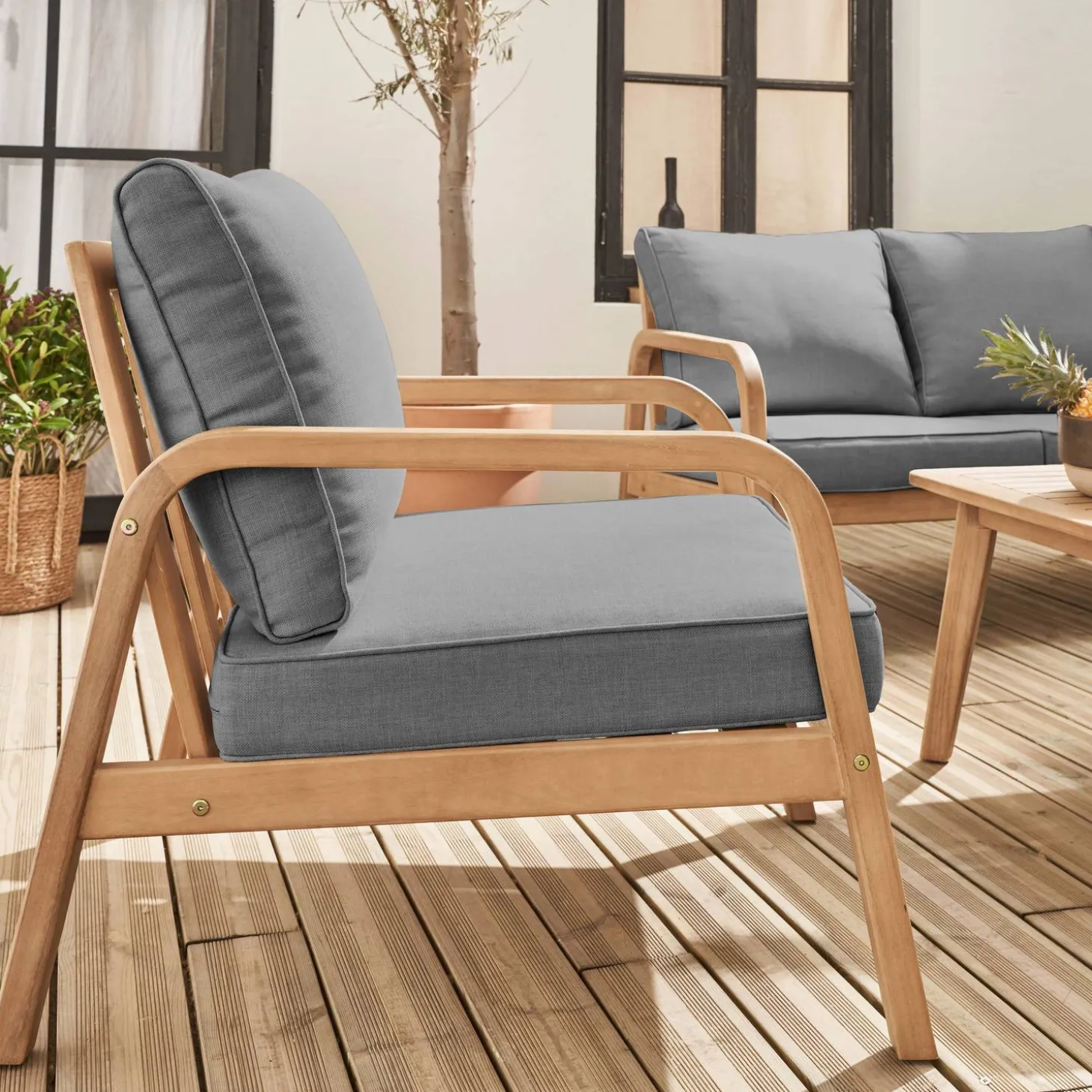 Conjunto de muebles de jardín de madera acacia, 4 plazas