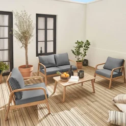 Conjunto de muebles de jardín de madera acacia, 4 plazas