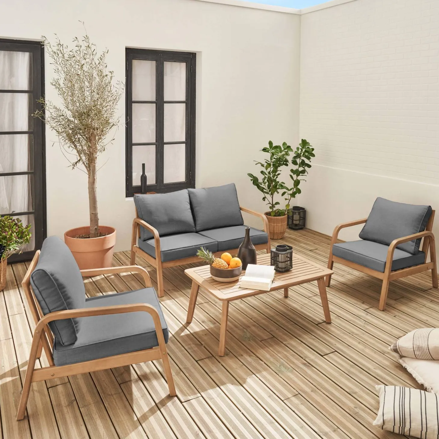 Conjunto de muebles de jardín de madera acacia, 4 plazas