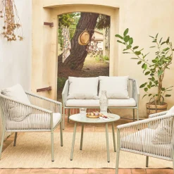 Conjunto de muebles de jardín de acero y cuerdas de resina, 4 plazas
