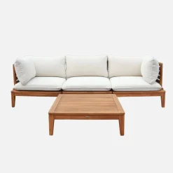 Conjunto de muebles de jardín modular de madera de acacia y borreguito, 3 plazas
