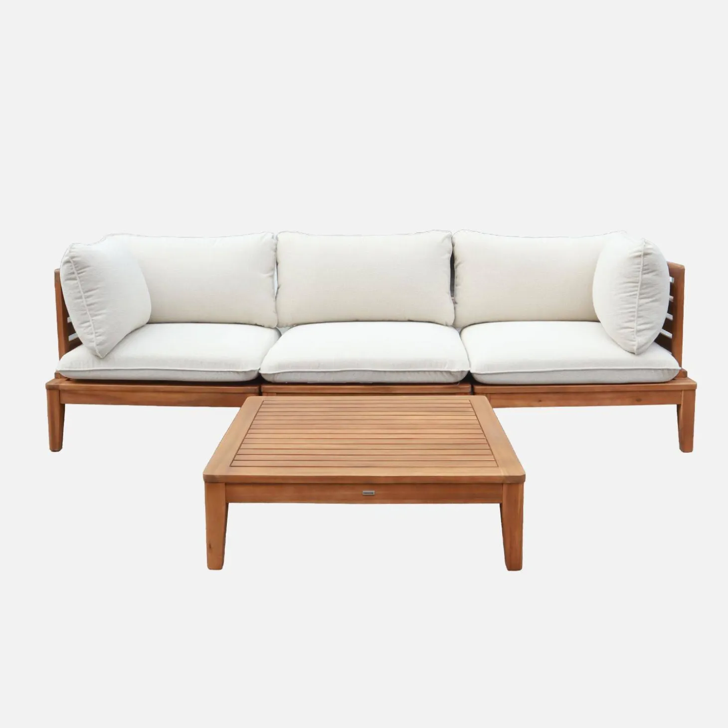 Conjunto de muebles de jardín modular de madera de acacia y borreguito, 3 plazas