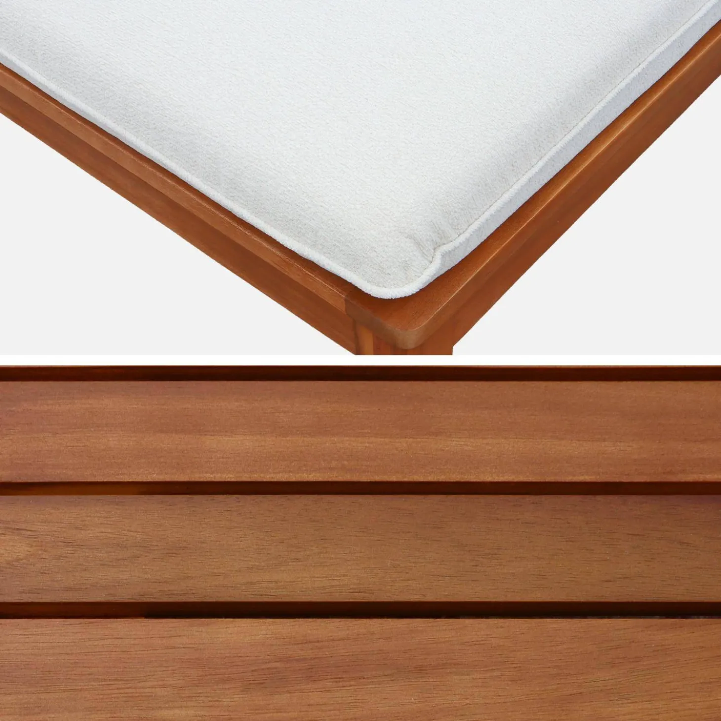 Conjunto de muebles de jardín modular de madera de acacia y borreguito, 3 plazas