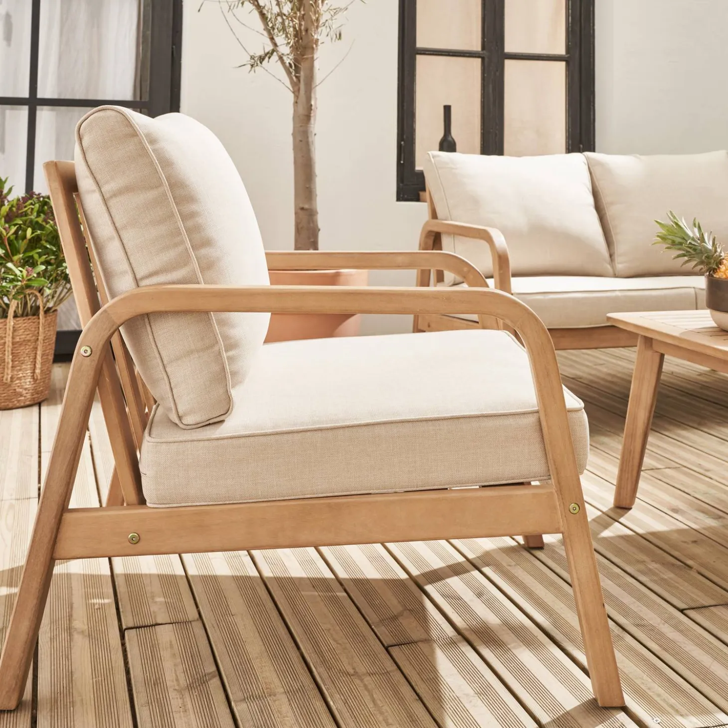 Conjunto de muebles de jardín de madera acacia, 4 plazas
