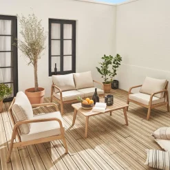 Conjunto de muebles de jardín de madera acacia, 4 plazas