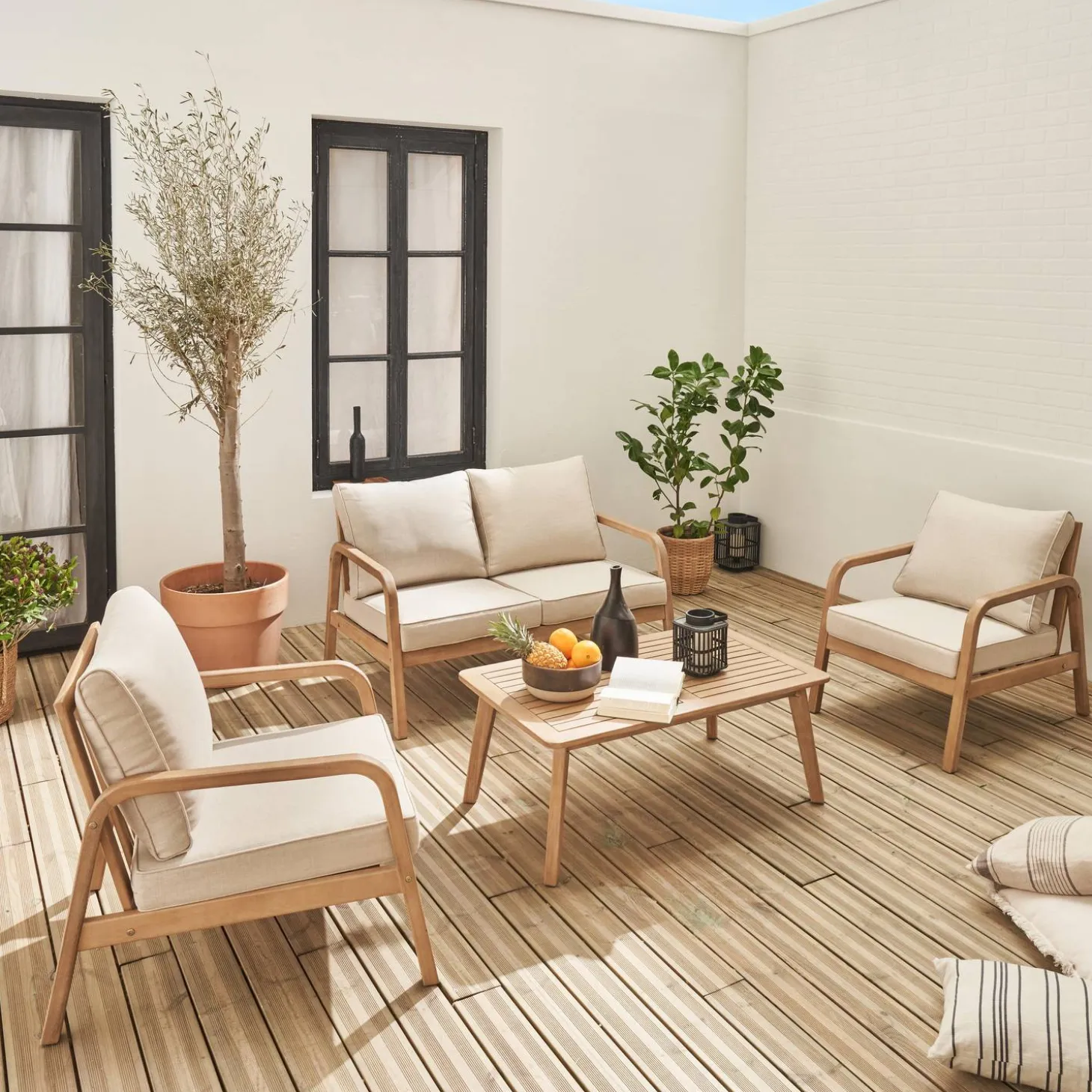 Conjunto de muebles de jardín de madera acacia, 4 plazas