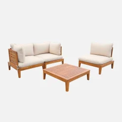 Conjunto de muebles de jardín modular de madera de acacia con reposabrazos, 3 plazas