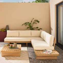 Conjunto de muebles de jardín esquinero de madera de acacia, 5 plazas