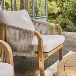 Conjunto de muebles de jardín de madera de acacia y cuerda, 7 plazas