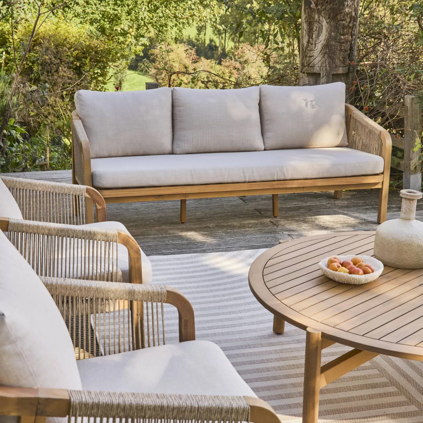 Conjunto de muebles de jardín de madera de acacia y cuerda, 7 plazas