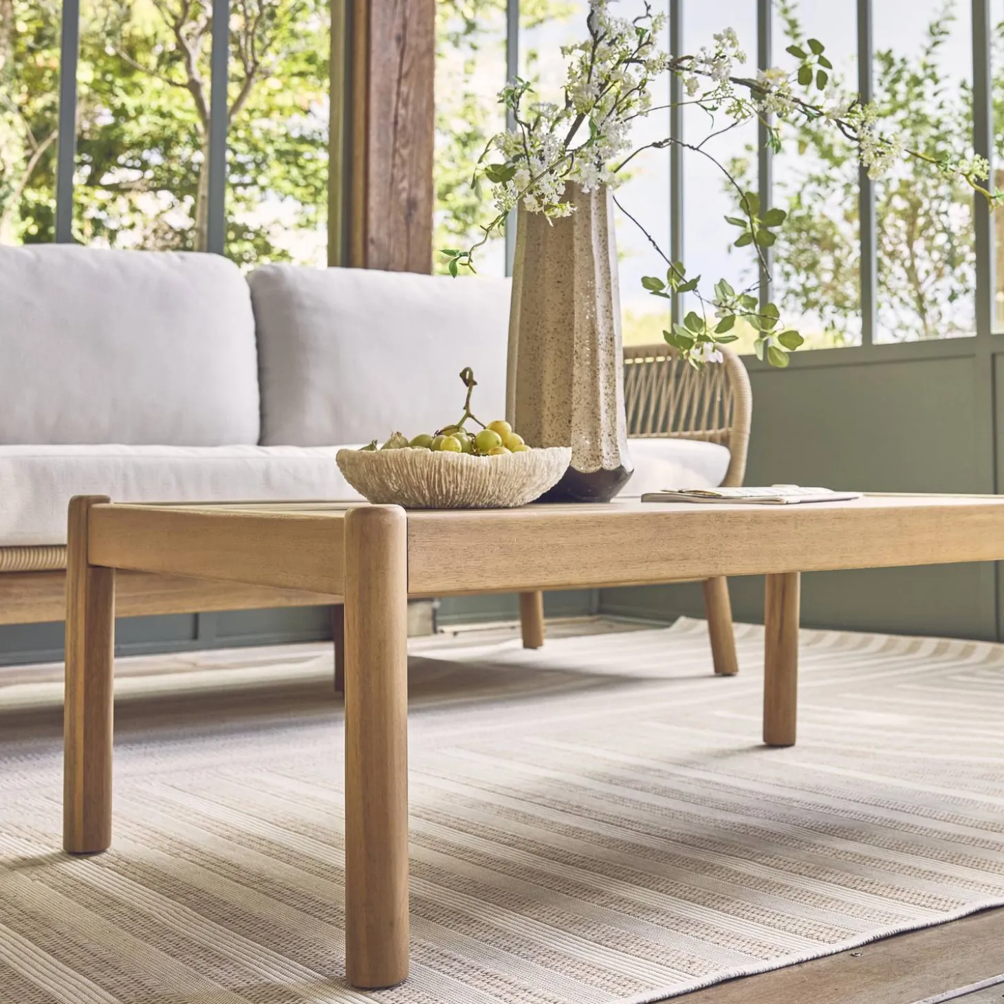 Conjunto de muebles de jardín en acacia con cuerda, 5 plazas