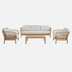 Conjunto de muebles de jardín en acacia con cuerda, 5 plazas