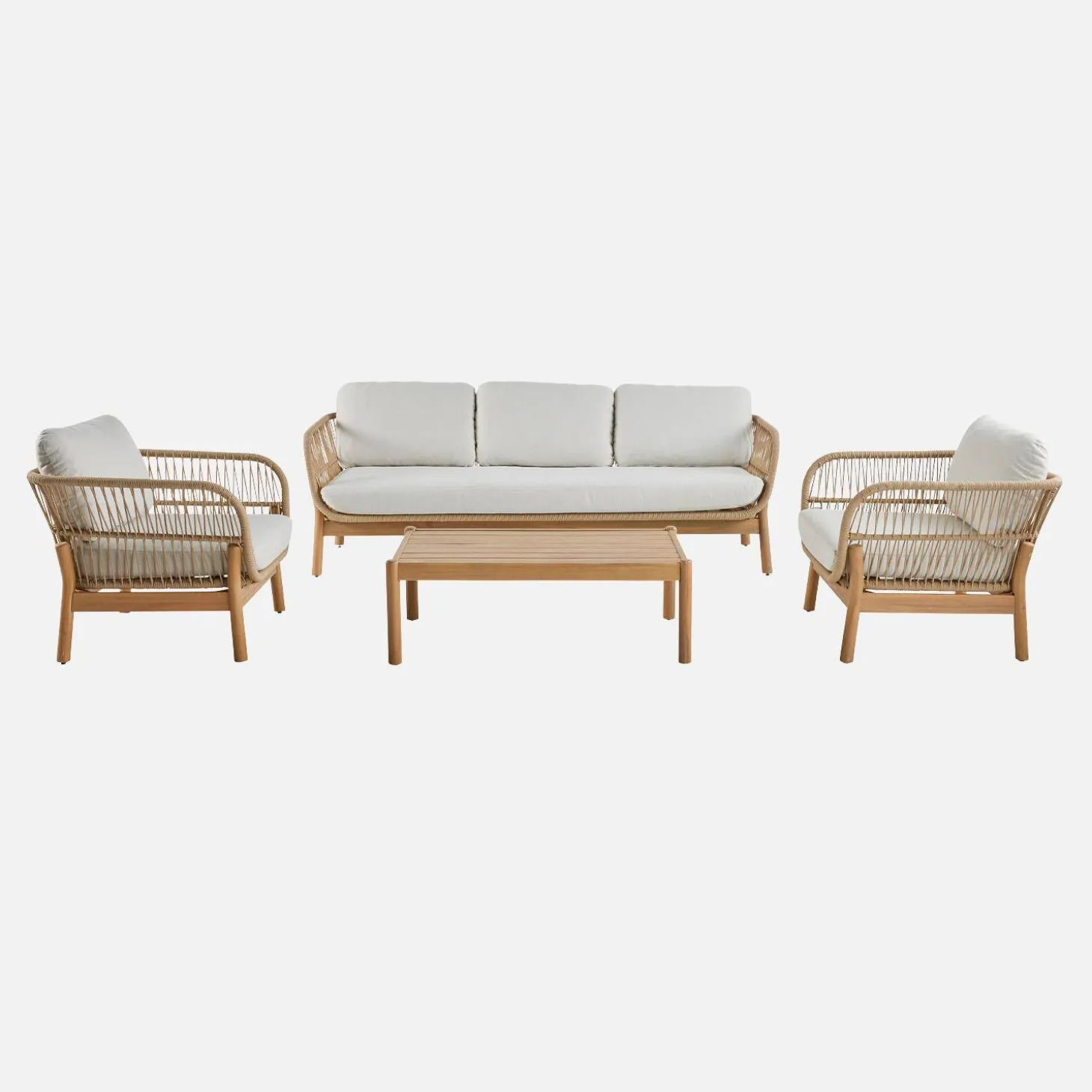 Conjunto de muebles de jardín en acacia con cuerda, 5 plazas