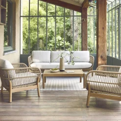 Conjunto de muebles de jardín en acacia con cuerda, 5 plazas