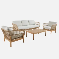 Conjunto de muebles de jardín en acacia con cuerda, 5 plazas