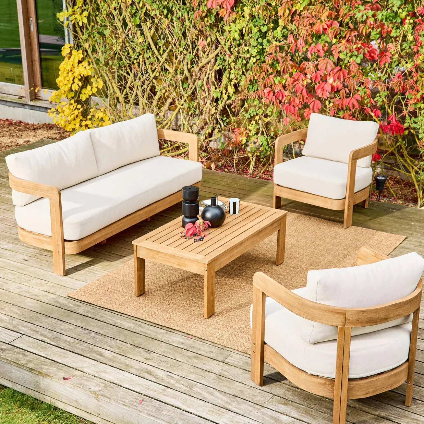 Conjunto de muebles de jardín de madera de acacia, 4 plazas