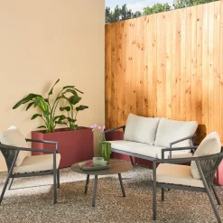 Conjunto de muebles de jardín de aluminio y cuerdas, 4 plazas