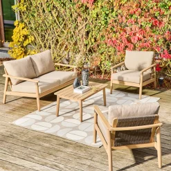 Conjunto de muebles de jardín de madera de acacia y cuerdas, 4 plazas