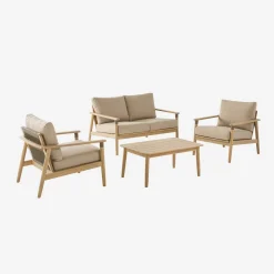 Conjunto de muebles de jardín de madera de acacia y cuerdas, 4 plazas