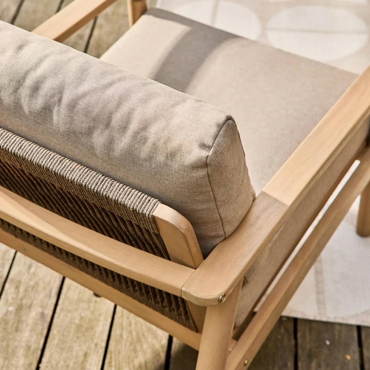 Conjunto de muebles de jardín de madera de acacia y cuerdas, 4 plazas