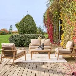 Conjunto de muebles de jardín de madera de acacia y cuerdas, 4 plazas
