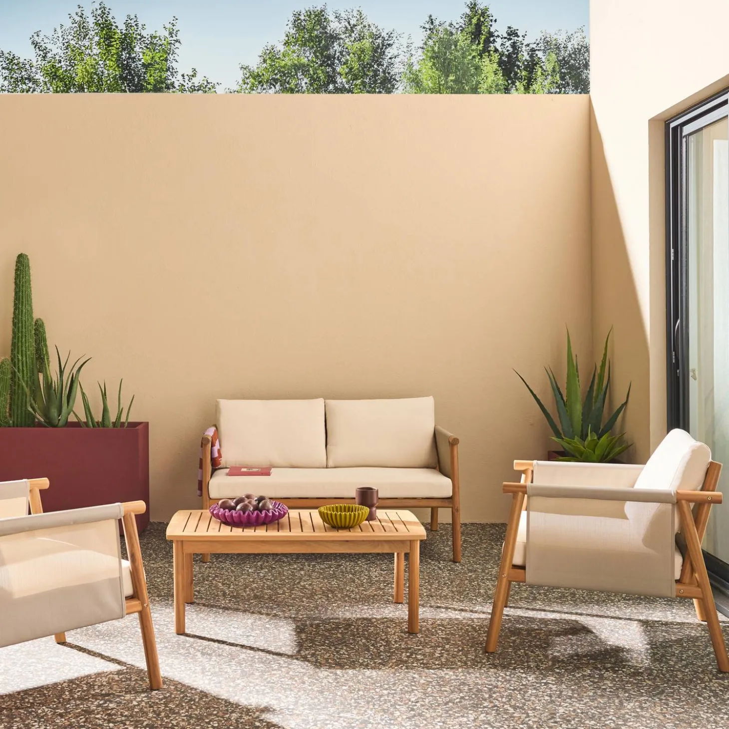 Conjunto de muebles de jardín de madera de acacia, 4 plazas