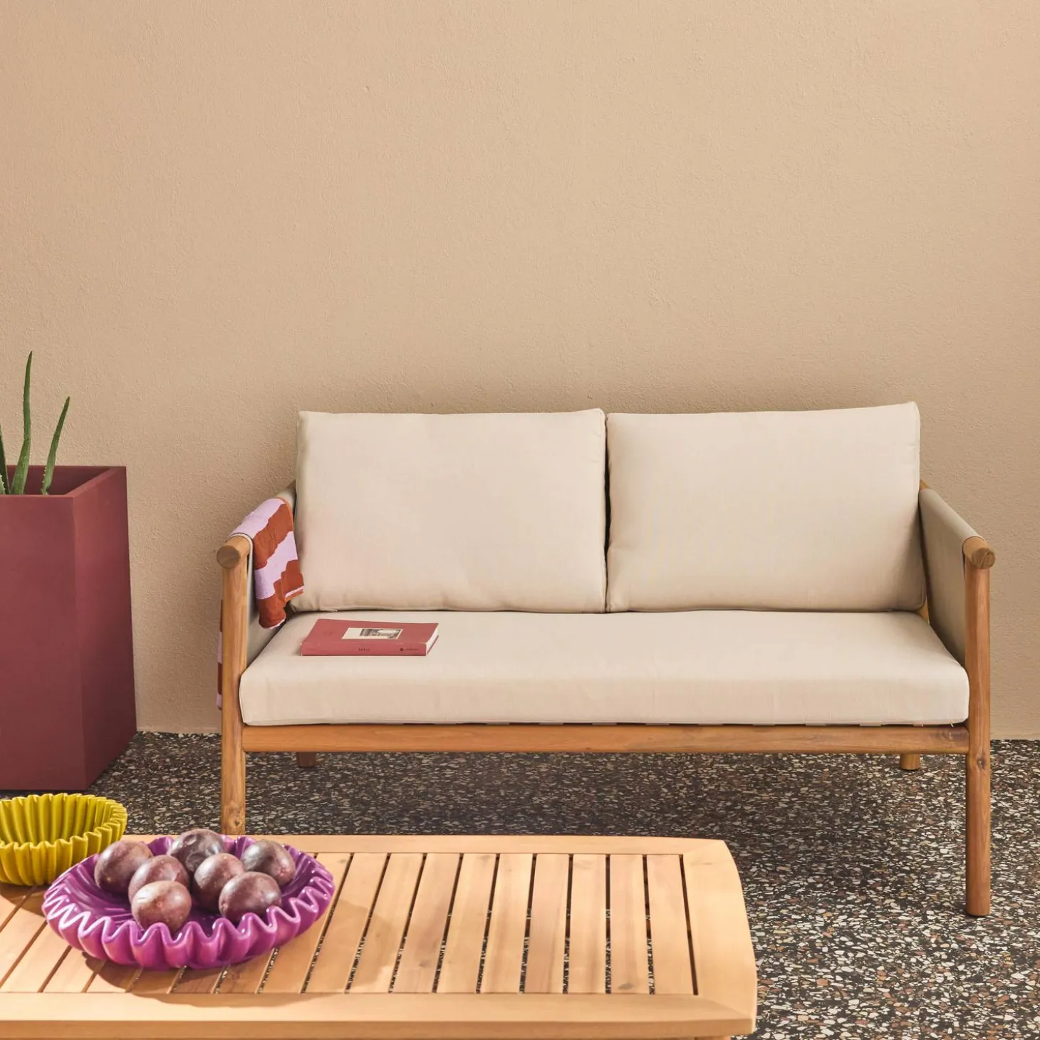 Conjunto de muebles de jardín de madera de acacia, 4 plazas
