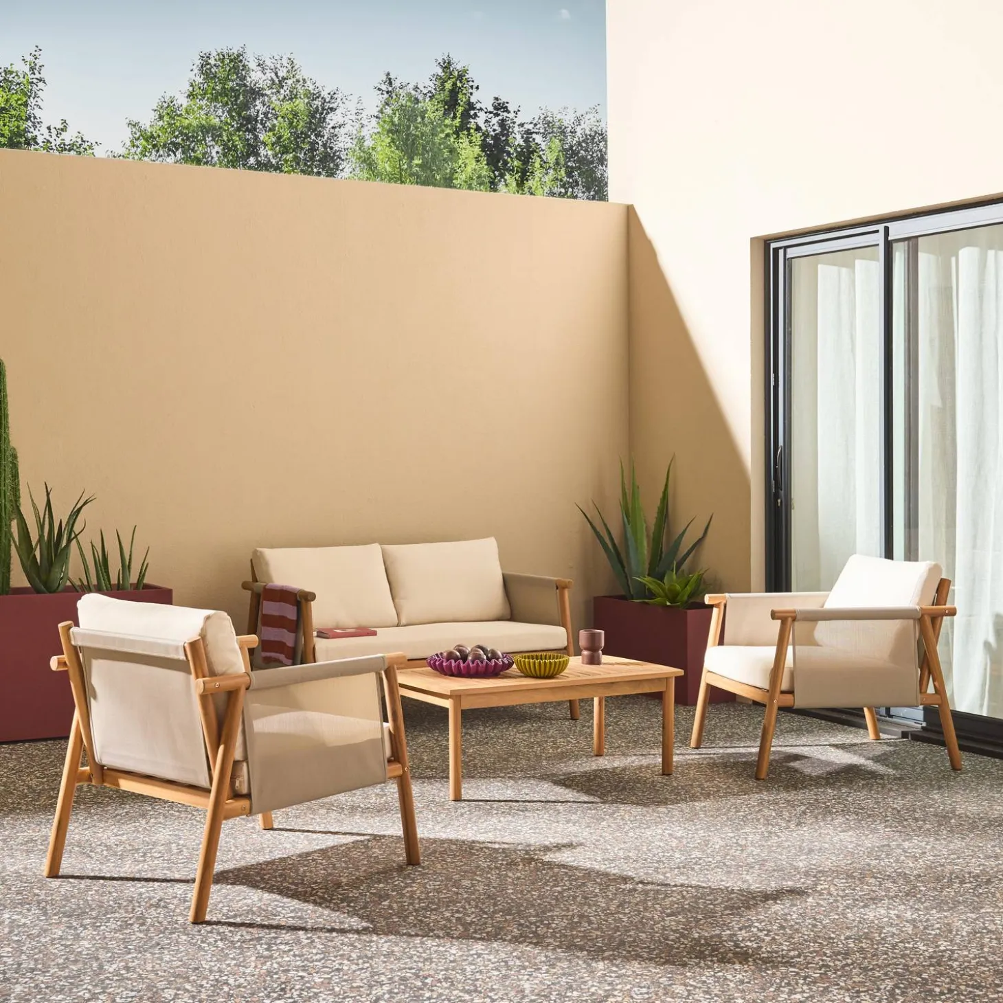 Conjunto de muebles de jardín de madera de acacia, 4 plazas