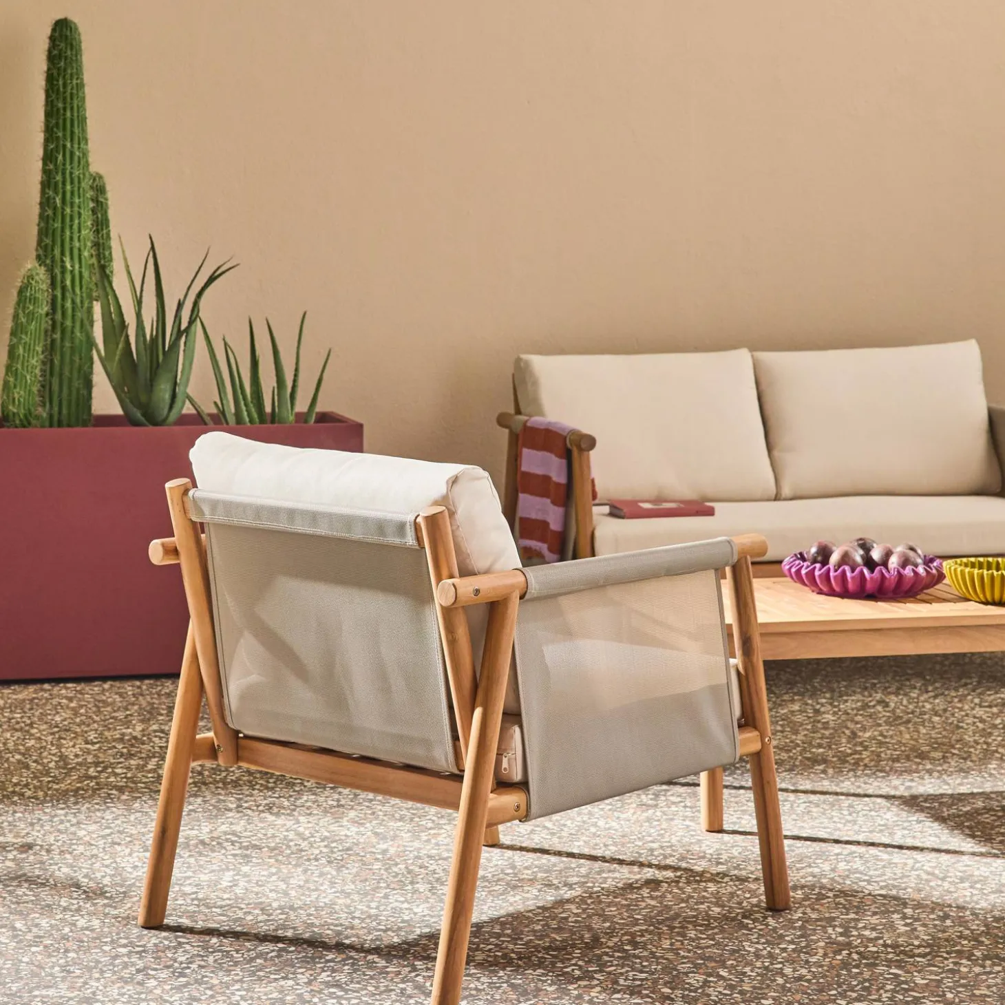 Conjunto de muebles de jardín de madera de acacia, 4 plazas