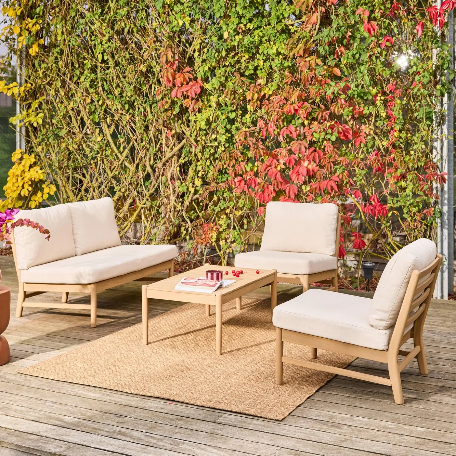 Conjunto de muebles de jardín de madera de acacia, 4 plazas