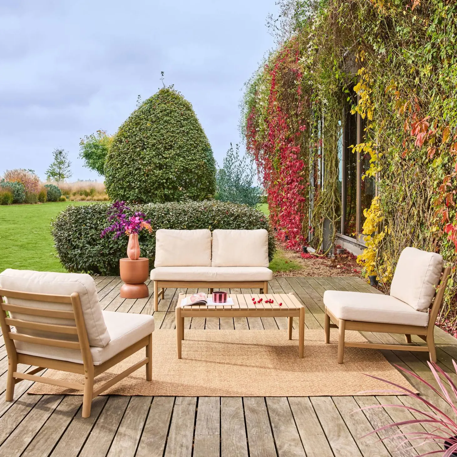 Conjunto de muebles de jardín de madera de acacia, 4 plazas