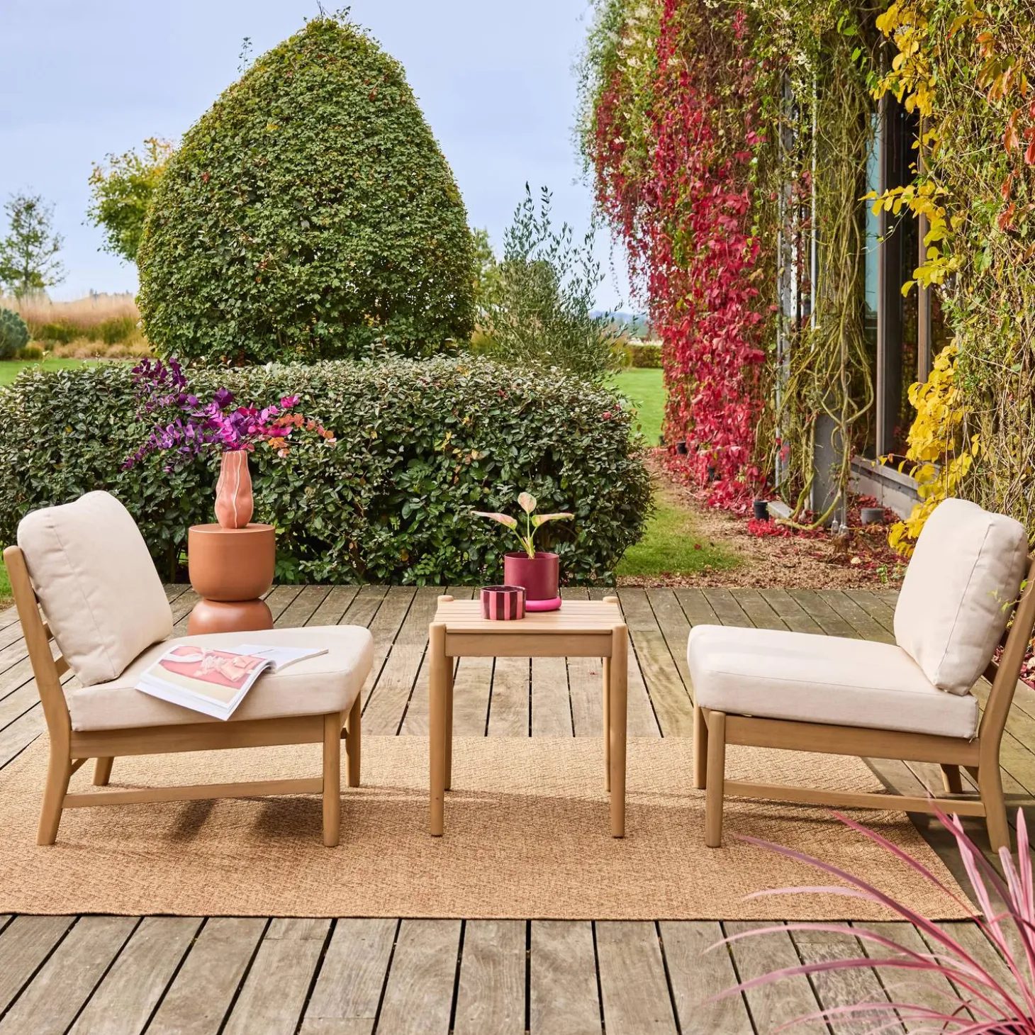Conjunto de muebles de jardín de madera de acacia, 2 plazas