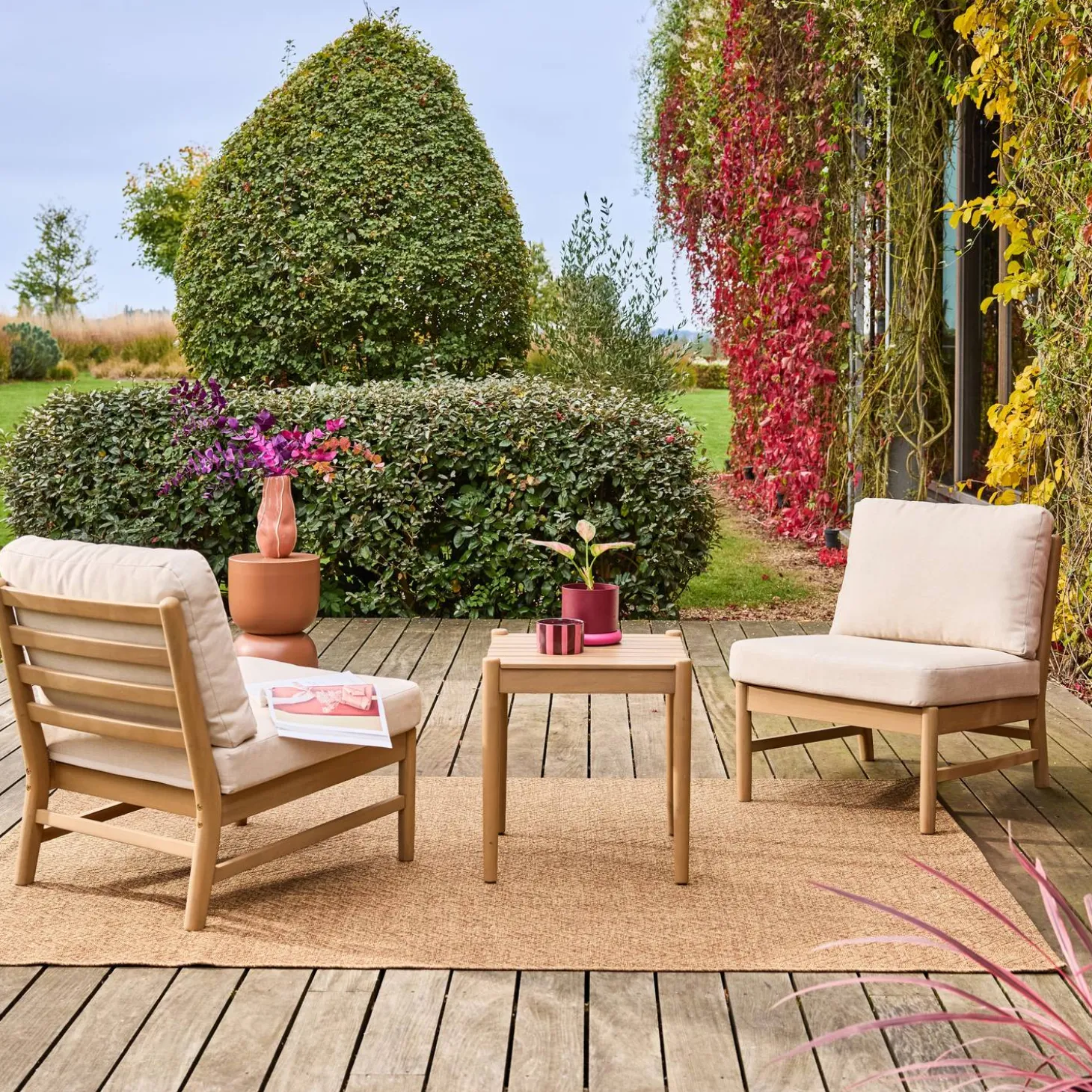 Conjunto de muebles de jardín de madera de acacia, 2 plazas